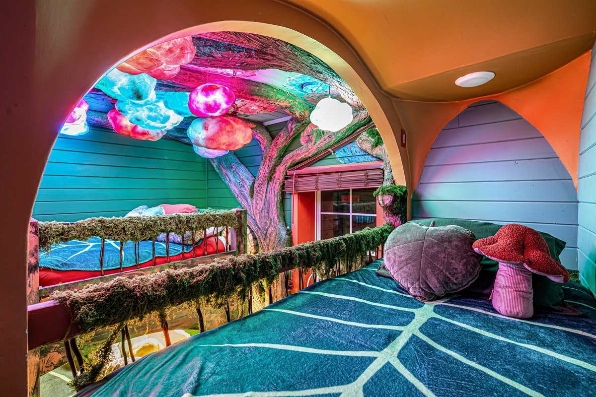 Magical forest-themed kids' bunk room at Ridge Creek Cabin near Dollywood